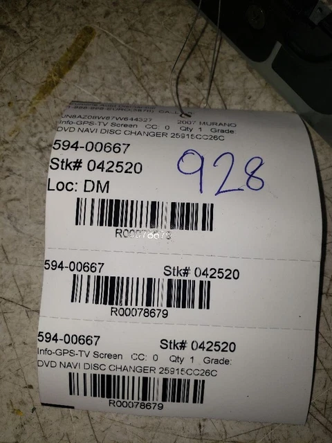 2007 Nissan Murano Dvd Navi Disc Changer 25915Cc26C