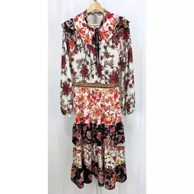 HEMANT & NANDITA Anthropologie Emilie Patchwork Maxi Dress Tiered Floral Size M