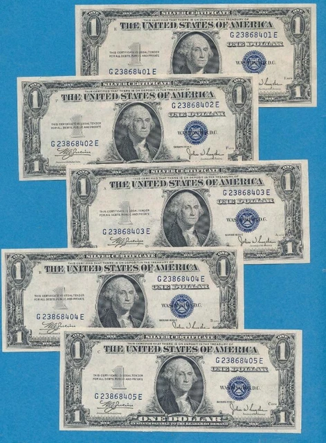 5-$1.00 1935-C Consecutive  Silver Certificates  Gem New  Dealers Lot