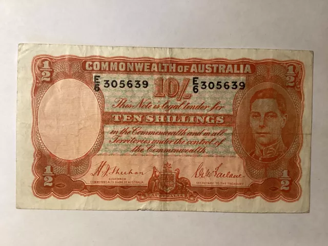 1939 10 Shillings Banknote. Sheehan/McFarlane. Good Fine.