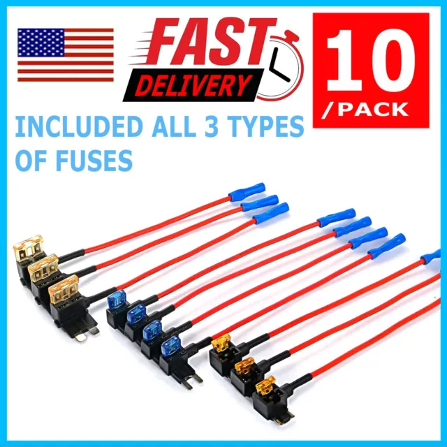 10X Add Circuit Fuse Tap Micro Fuse Holder ATT Mini Low Profile with Free Fuse