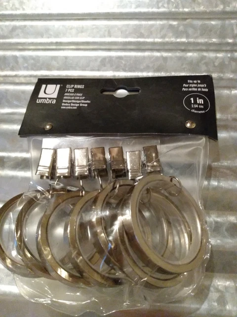 UMBRA 1.25" metal Clip Rings ~ 7pc per pack ~ Drapery, Curtain ~ Nickel finish