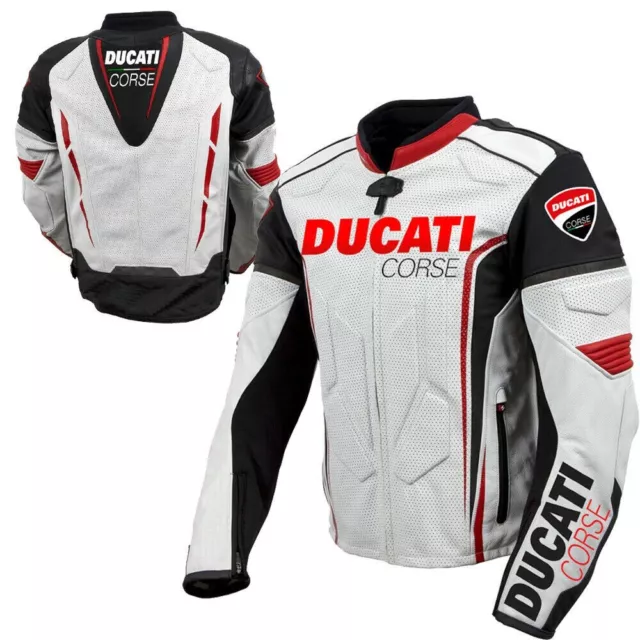 DUCATI CORSE Motorcycle Jacket Motorbike Racing Biker Men Leather Jacket-XS-4XL