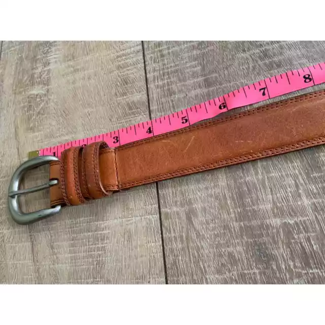 Isd & Taylor Brown Genuine Leather Belt Silver Buckle 5 Holes Size S - C3