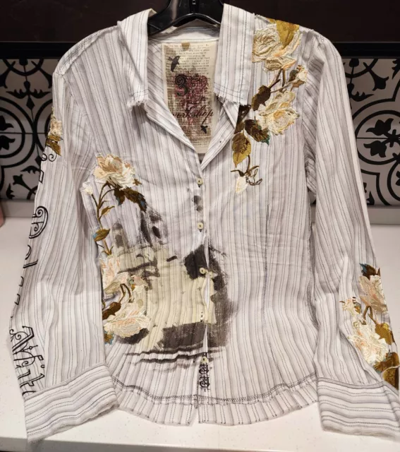 Johnny Was 3J Workshop Embroid. Rose La Dolce Vita Distressed MINT CON. Sz M