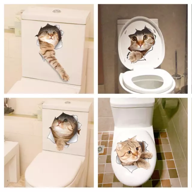 Gato vivo 3D aplastado para interruptor de pared baño inodoro Kicthen calcomanía