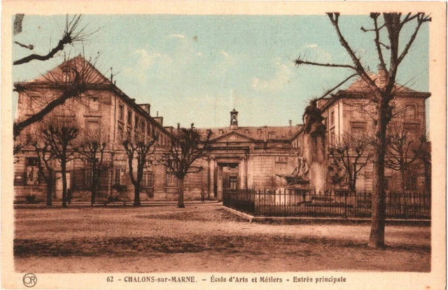 CPA 51 Marne, Châlons - Ecole d'Arts et Métiers, Entrée principale TBE colorisée