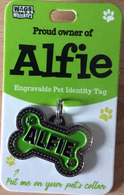 Alfie - Cute Gift- Wags & Whiskers Bone Shaped Engravable Dog Tag