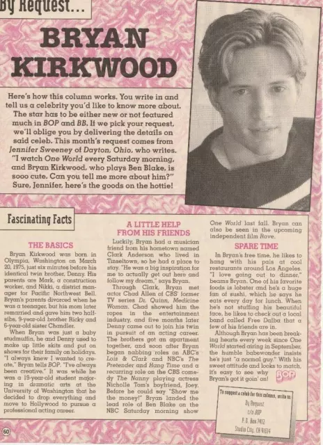 Bryan Kirkwood teen magazine pinup clipping teen idols pix Teen Beat pix