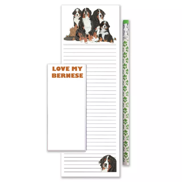 Bernese Mountain Dog To Do List Magnetic Shopping Pad Notepad & Pencil Gift Set