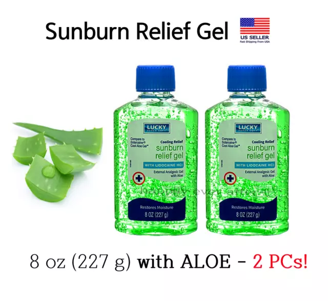 Gel de alivio de quemaduras solares LUCKY con aloe, cortes, picaduras de insectos, gel de aloe fresco - ¡2 piezas!