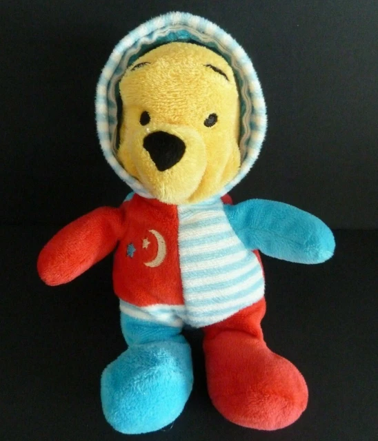 B6- DOUDOU PELUCHE WINNIE DISNEY BABY NICOTOY ROUGE BLEU CAPUCHE ETOILE 20cms