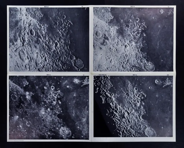 1960 Photographic Lunar Moon Map - 4 Photo Set - Field Taurus B3 Craters Surface