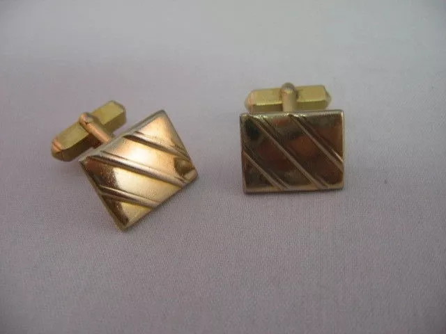 Vintage Cufflinks: Triple Diagonal Stripes ~ Gold Tone ~