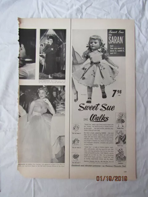 VTG 1952 Original Magazine Ad Sweet Sue She Walks Doll Has Saran Hair