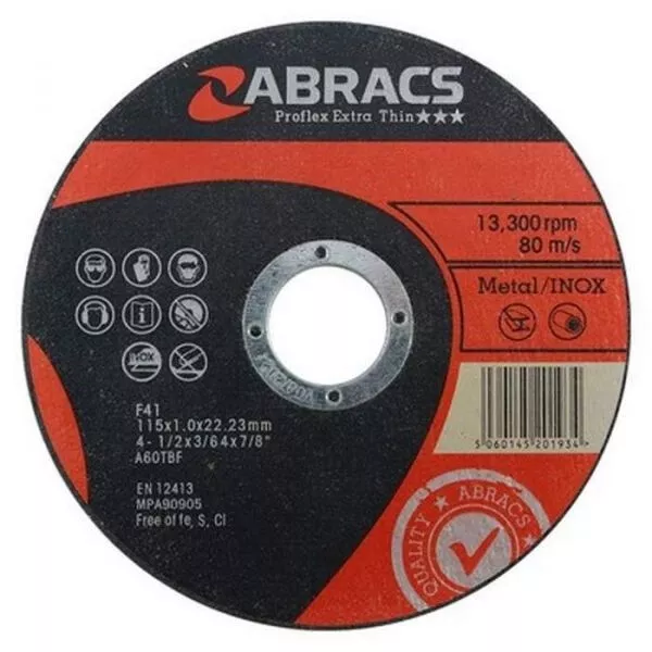 Abracs Metal Cutting Disc, 4", 4.1/2", 5", 7", 9", 12", 14" - SINGLE, 10, 25