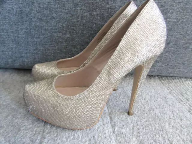 KURT GEIGER GOLD Glitter Stiletto High Heel Party Shoes UK 6 Hidden ...