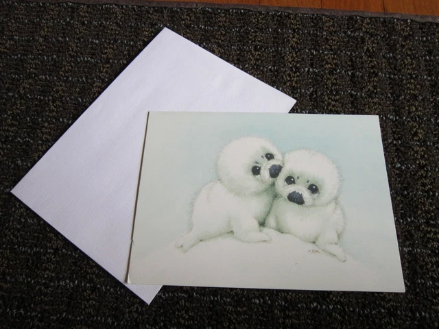 White Baby Seal Collectible Card RJM Ruth Morehead UNUSED Snow Babies Blank