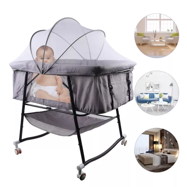 Bedside Newborn Baby Bassinet Crib Rocking Swing Bed w/ Mosquito Net  US