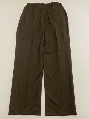 J. Hilburn 32 x 32 Brown Guabello Super 120's Wool Flat Front Dress Pants
