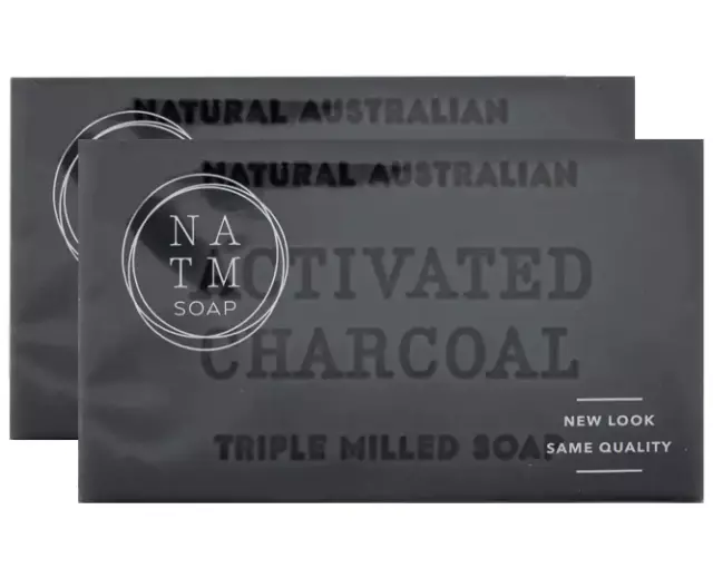 2 x Natural Australian Triple Milled Soap Bar Soap Activated Charcoal 200g