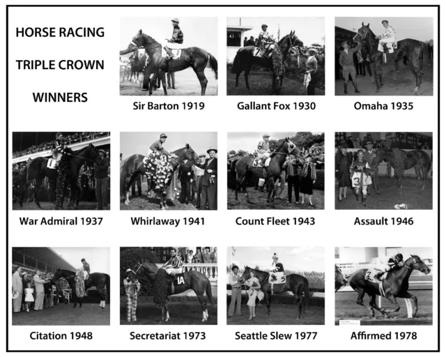 Horse Racing Triple Crown Winners - 8x10 B&W Photo