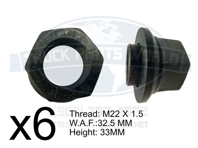 6 Pack 33mm M22-1.5 x 6MM Sleeve Wheel Lug Nut M22-1.5x6mm Thread Skirt Flange