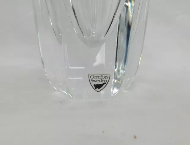 Orrefors Tulip Sweden Crystal Art Glass Vase 5.75" Etched Signature 2