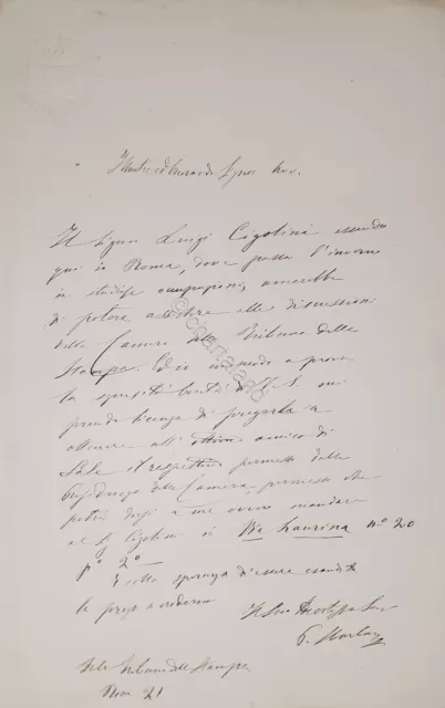 Lettera manoscritta con autografo - Giornalista Pietro Sbarbaro - 1880 ca.