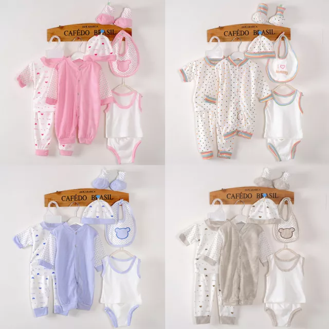 8 pz abiti neonato bambina vestiti top + cappello + pantaloni + bavaglino + scarpe calzini + romper
