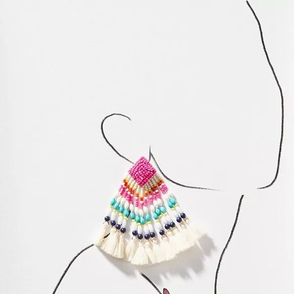 Anthropologie BaubleBar Rosa Fringed Drop Earrings new pink 2