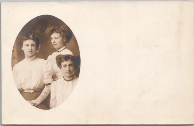 c1910s RPPC Real Photo Postcard Three Young Ladies / Sisters / Studio Portrait
