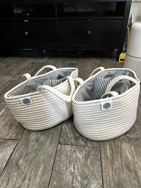 2 Parker Baby Co. Rope Diaper Caddy Organizer- Nursery Storage Bin and Car White
