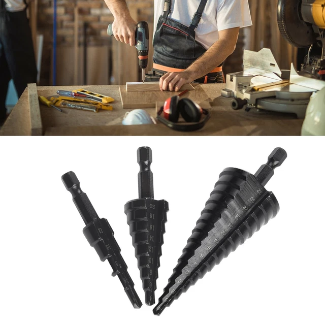 3pcs Nitrogen Coated Straight Groove Step Drill Bit 4-12/4-20/4-32mm Hole Cutter