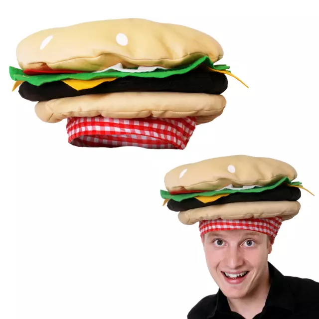 Cappello Hamburger Divertente Fast Food Abito Fantasia Cheeseburger Novità Unisex Cappello Adulto