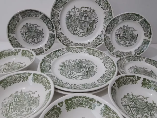 Ironstone BROADHURST Tudor Village Plates Green Ironstone Dinner Service CHOOSE