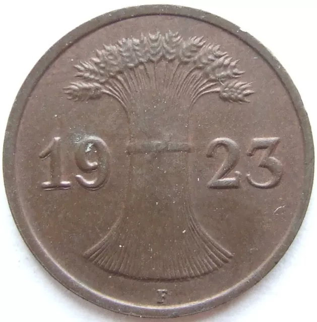 Münze Weimarer Republik 1 Rentenpfennig 1923 F in Vorzüglich / Stempelglanz 2