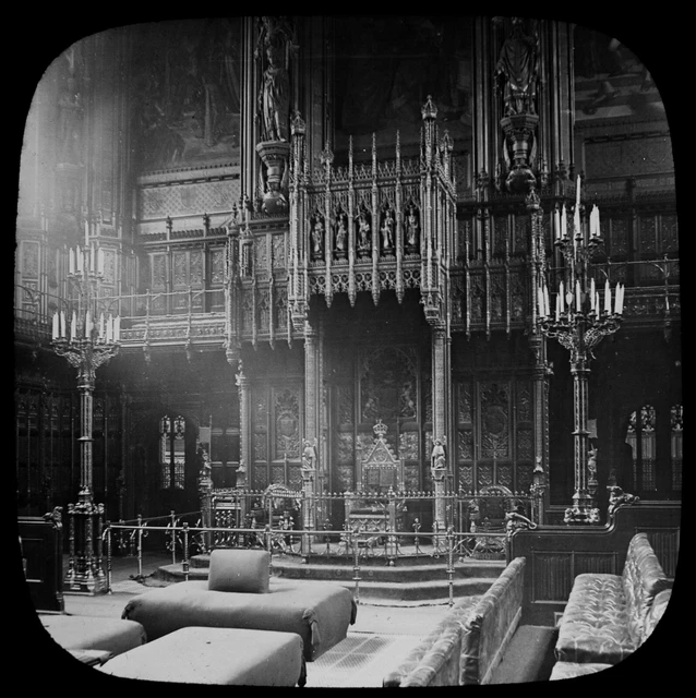 ANTIQUE Magic Lantern Slide THE THRONE HOUSE OF PEERS C1890 PHOTO LONDON