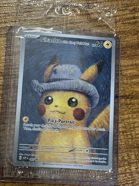 PIKACHU WITH GREY Felt Hat 085 Promo Card Pokemon X Van Gogh Museum