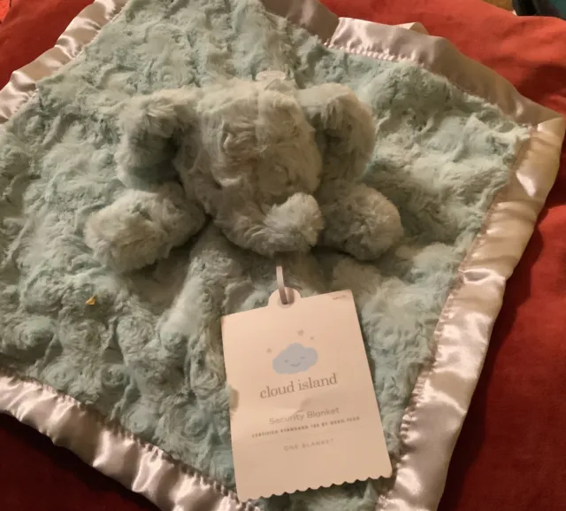 Cloud Island Lovey Security Blanket Green Elephant Soft Satin back Baby 14x14in