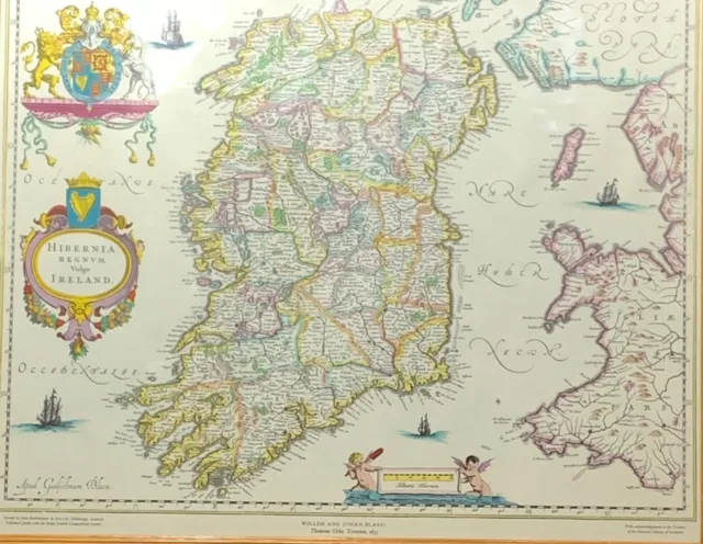 Willem & Johan Blaeu map-Ireland/Hibernia 1635 framed/glazed 54x44cm 2