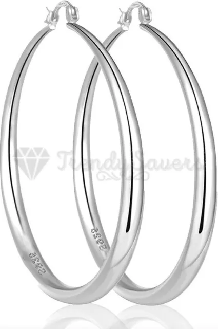 60mm Silver 18ct Gold Plated Big Click Top 925 Sterling Silver Hoop Earrings