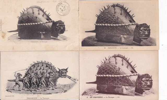 Lot de 4 cartes postales anciennes postcards TARASCON la TARASQUE PROVENCE MIDI