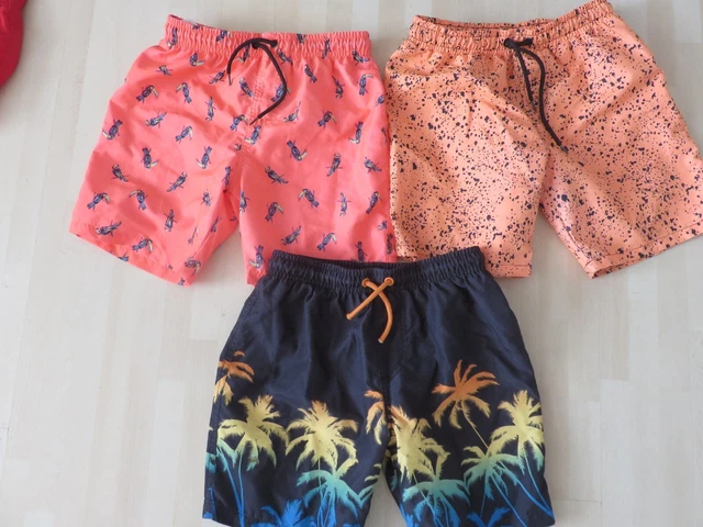 PRIMARK BOY'S 3 PANTALONCINI DA BAGNO PACCHETTO ETÀ 8-9 ANNI arancione colori nero foderati in rete