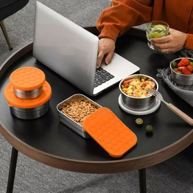 Stainless Steel Food Storage Container Rectangle/Round With Orange Silicone Lid