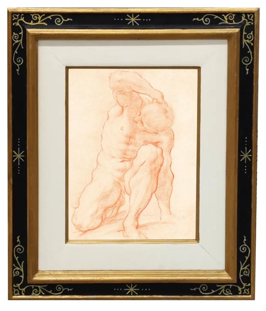 CARRACCI OLD MASTER Style Drawing Male Nude Sanguine Italian Baroque