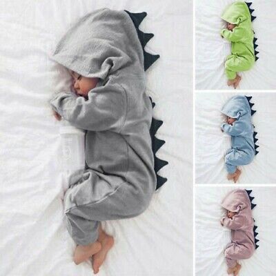 Newborn Infant Baby Boy Girl Kids Dinosaur Hooded Romper Jumpsuit Clothes Outfit