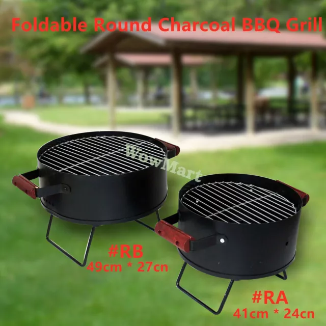 Portable Camping Heavy Duty Steel ⌀27-33cm Round Charcoal BBQ Grill & Free Gift