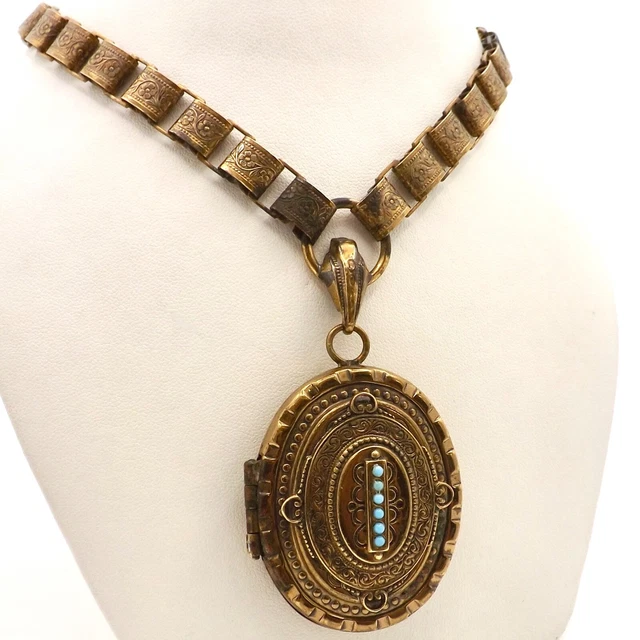 Victorian Brass Oval Photo Locket Pendant Floral Book Chain Necklace Ornate Victorian Brass Oval Photo Locket Pendant Floral Book Chain Necklace Ornate
