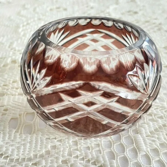 Fifth Avenue Crystal LTD Candle Holder Tealite Rose Bowl Cut to Clear Brown